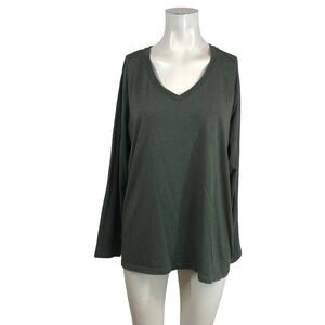 Eddie Bauer Womens XXL Olive Green Long Sleeve V-Neck T-Shirt Heathered Tee